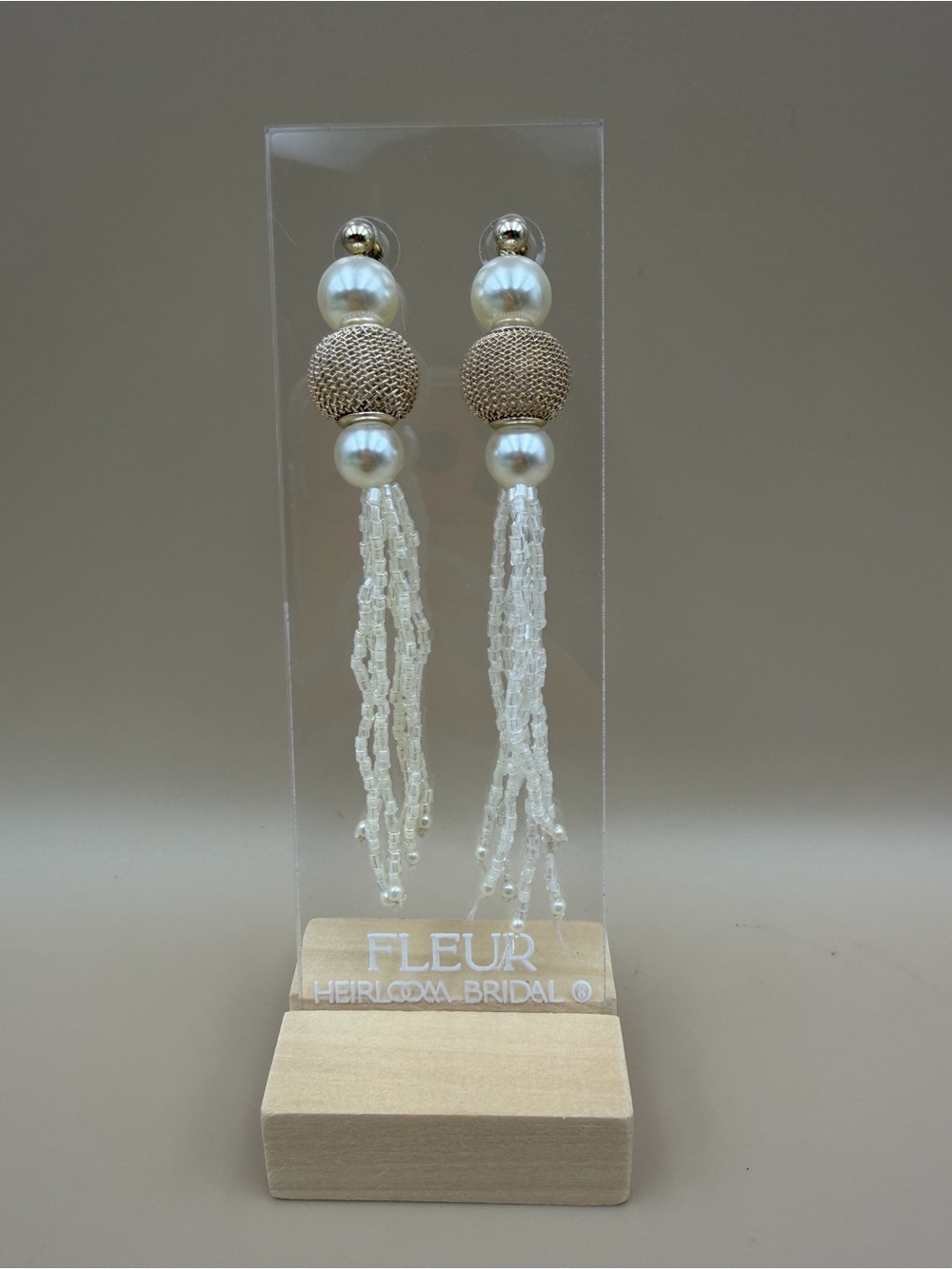 FLEUR Heirloom Bridal Pearl Beaded Tassel Earrings